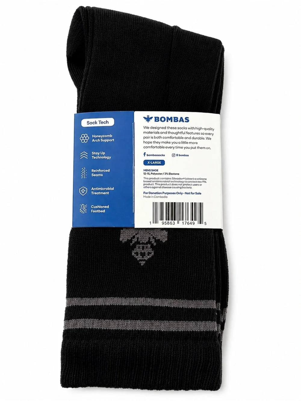 Bombas Black Half Calf Socks- Men's XL